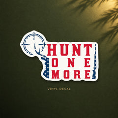 Hunt One More American flag hunting decal with a crosshair and deer antler