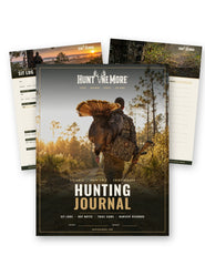 Hunt One More Hunting Journal fillable PDF cover with sit log and trail camera pages on a white background