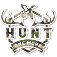 Hunt One More camo logo decal with camo deer antlers and a flying duck