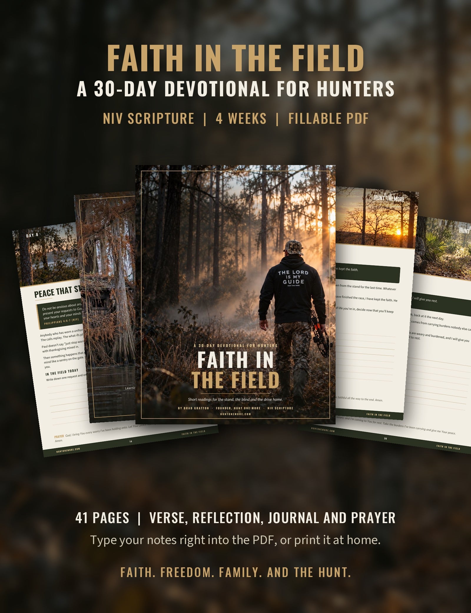 Faith in the Field devotional for hunters: 41-page fillable PDF with NIV scripture, four weekly themes and daily prayers