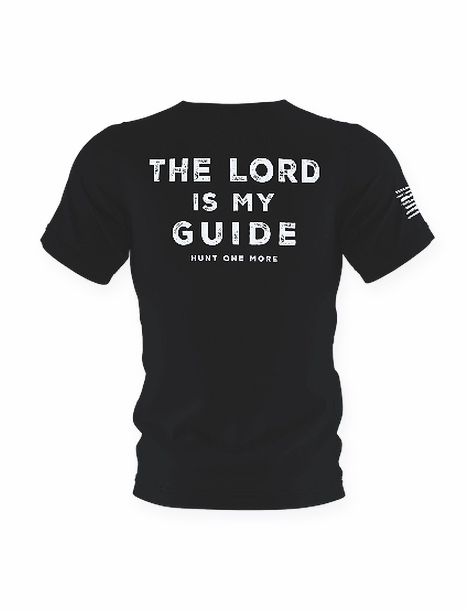 The Lord Is My Guide® black tri-blend tee, back print – Hunt One More