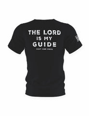 The Lord Is My Guide® black tri-blend tee, back print – Hunt One More