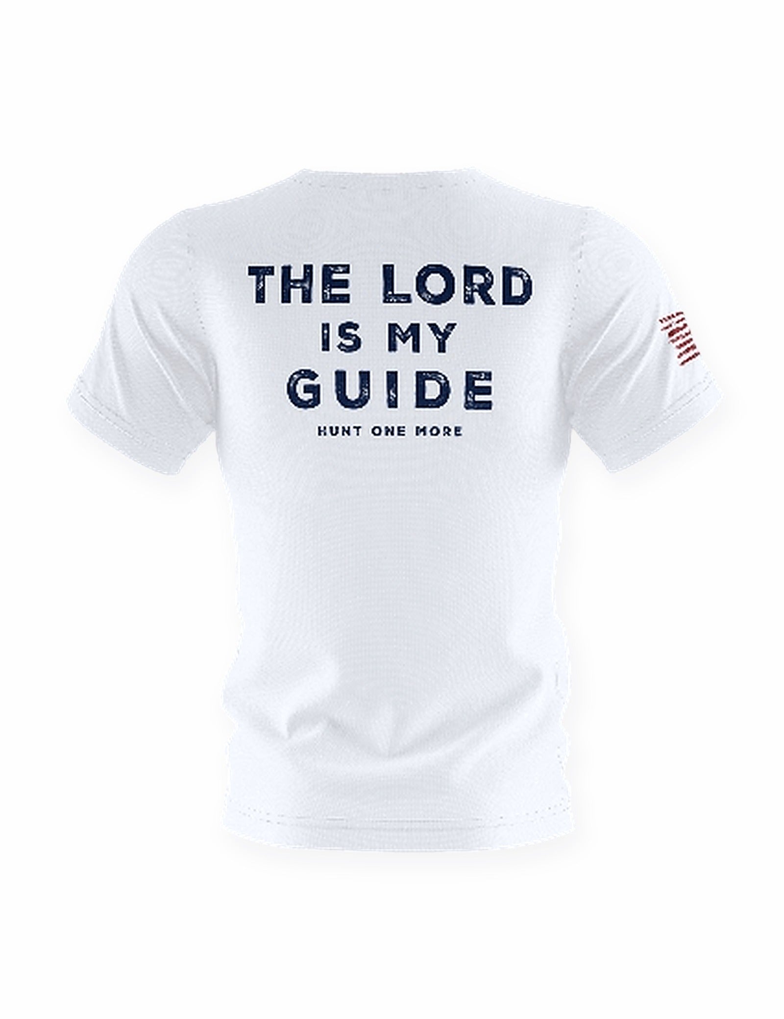 The Lord Is My Guide® white tri-blend tee, back print – Hunt One More
