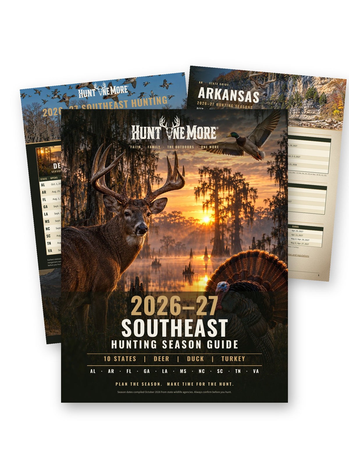 Hunt One More 2026–27 Southeast Hunting Season Guide printable PDF cover with wall poster and Arkansas state page